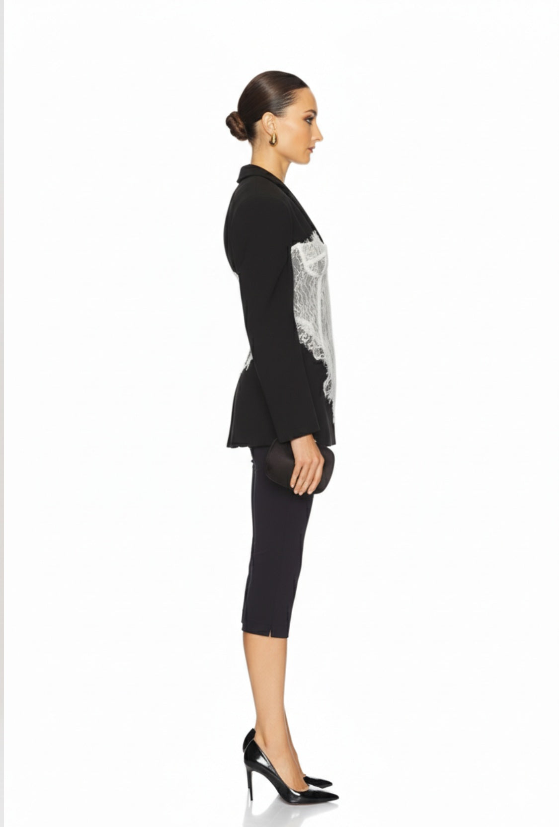 Marynarka z koronkowym gorsetowym panelem i podkreśloną talią