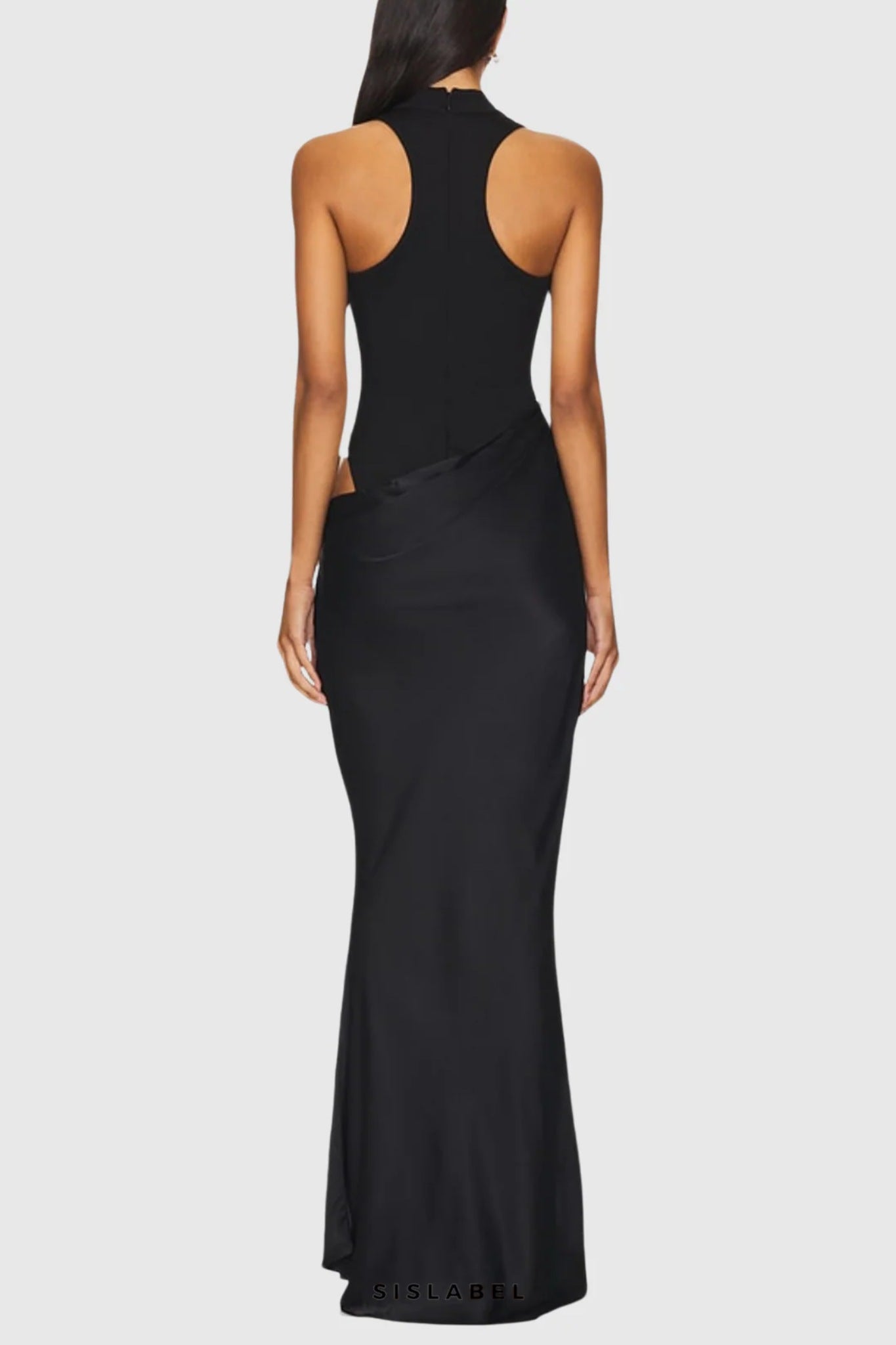 Sukienka maxi bodycon z satynową spódnicą i asymetrycznym topem z wycięciem