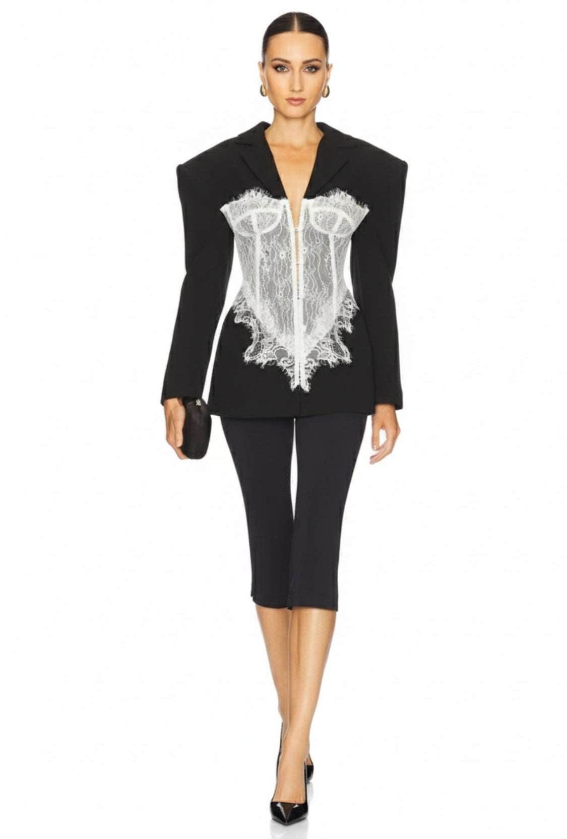 Marynarka z koronkowym gorsetowym panelem i podkreśloną talią