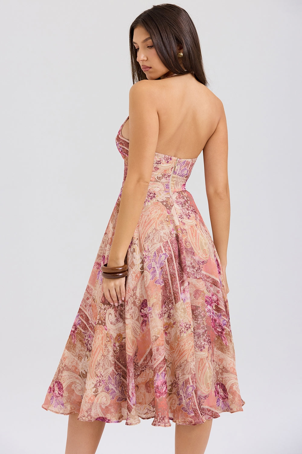 Sukienka midi paisley w stylu vintage z dekoltem halter