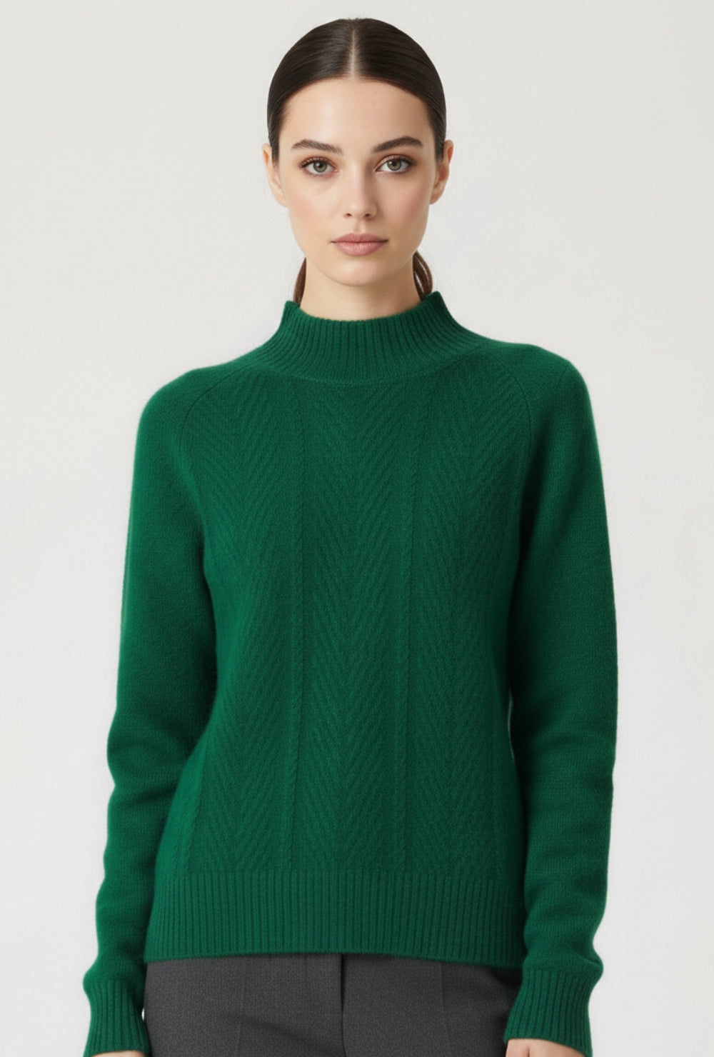 Sweter z dzianiny o prostym kroju z półgolfem i strukturą jodełki z wełnianej mieszanki