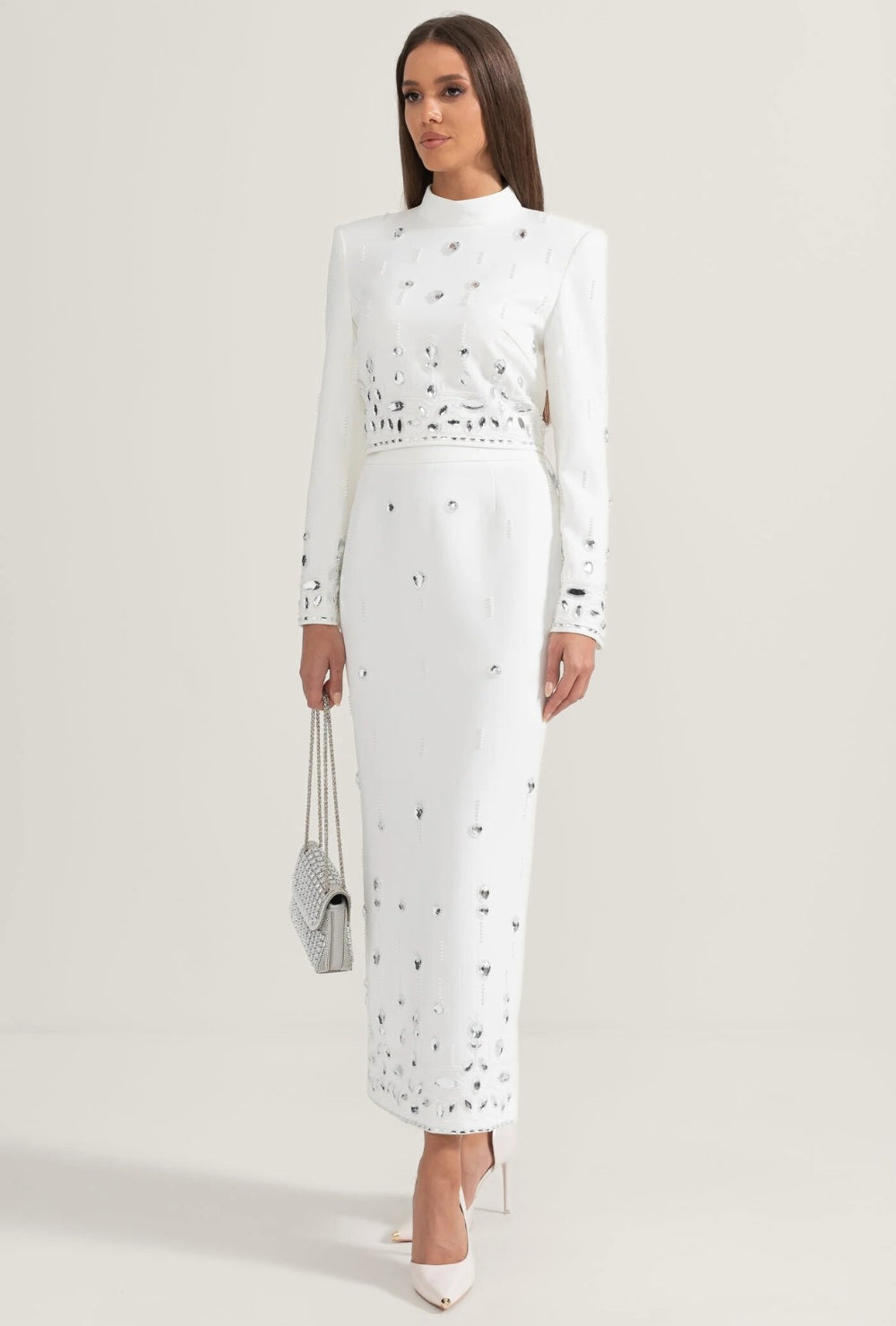 Dwuczęściowy Zestaw z Długim Rękawem i Aplikacjami w Stylu Kryształowym