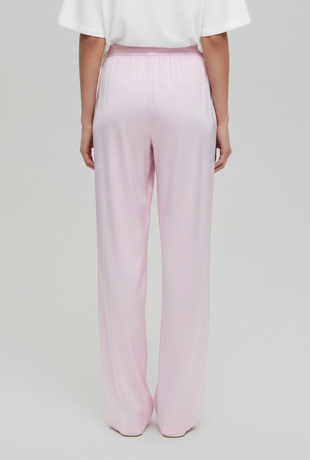 Satynowe spodnie z szeroką nogawką z elastyczną talią i wiązaniem