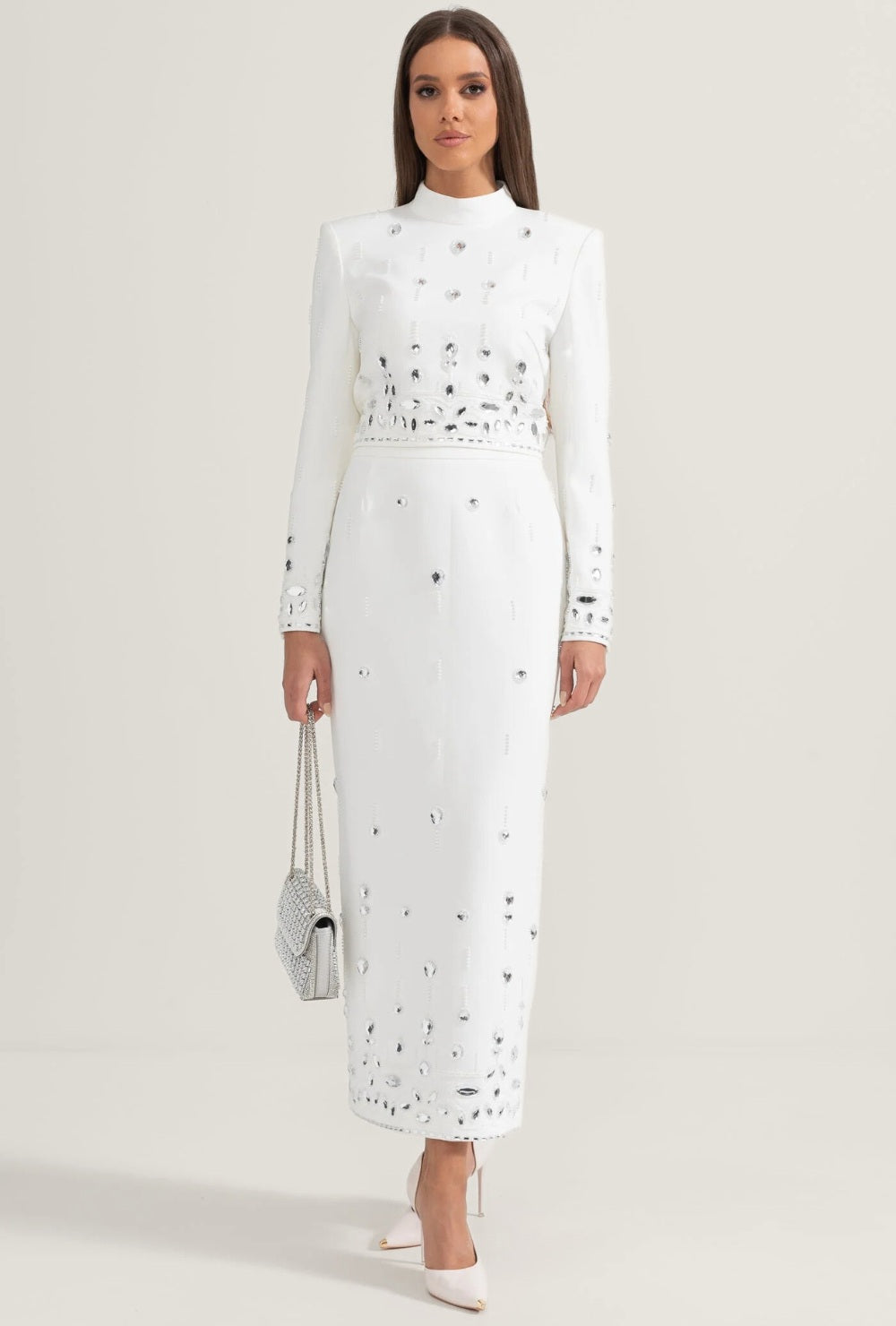 Dwuczęściowy Zestaw z Długim Rękawem i Aplikacjami w Stylu Kryształowym