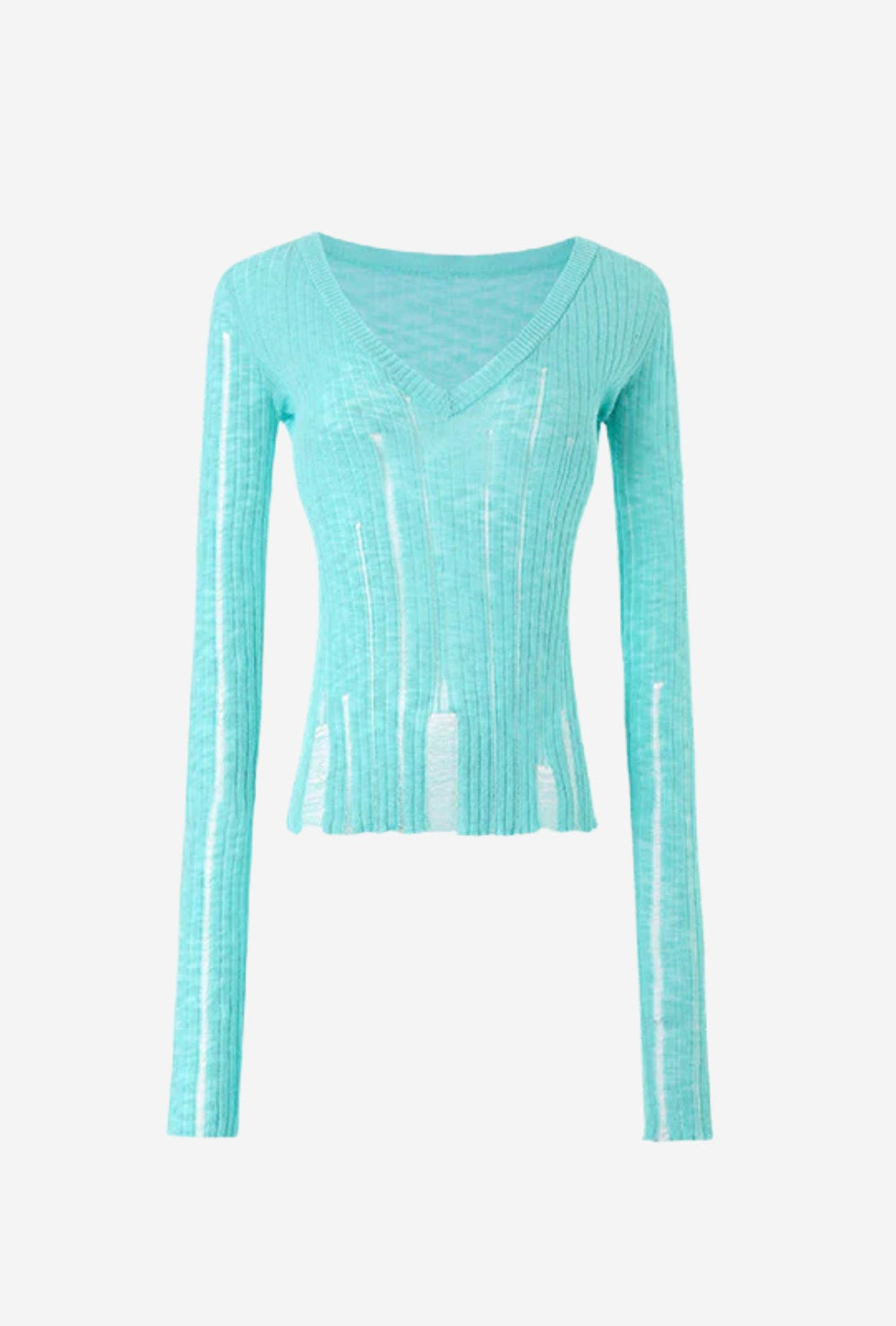 Bluzka z prążkowanej dzianiny z dekonstruowanym efektem i dekoltem w serek