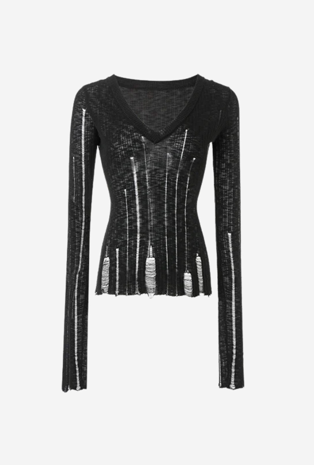 Bluzka z prążkowanej dzianiny z dekonstruowanym efektem i dekoltem w serek