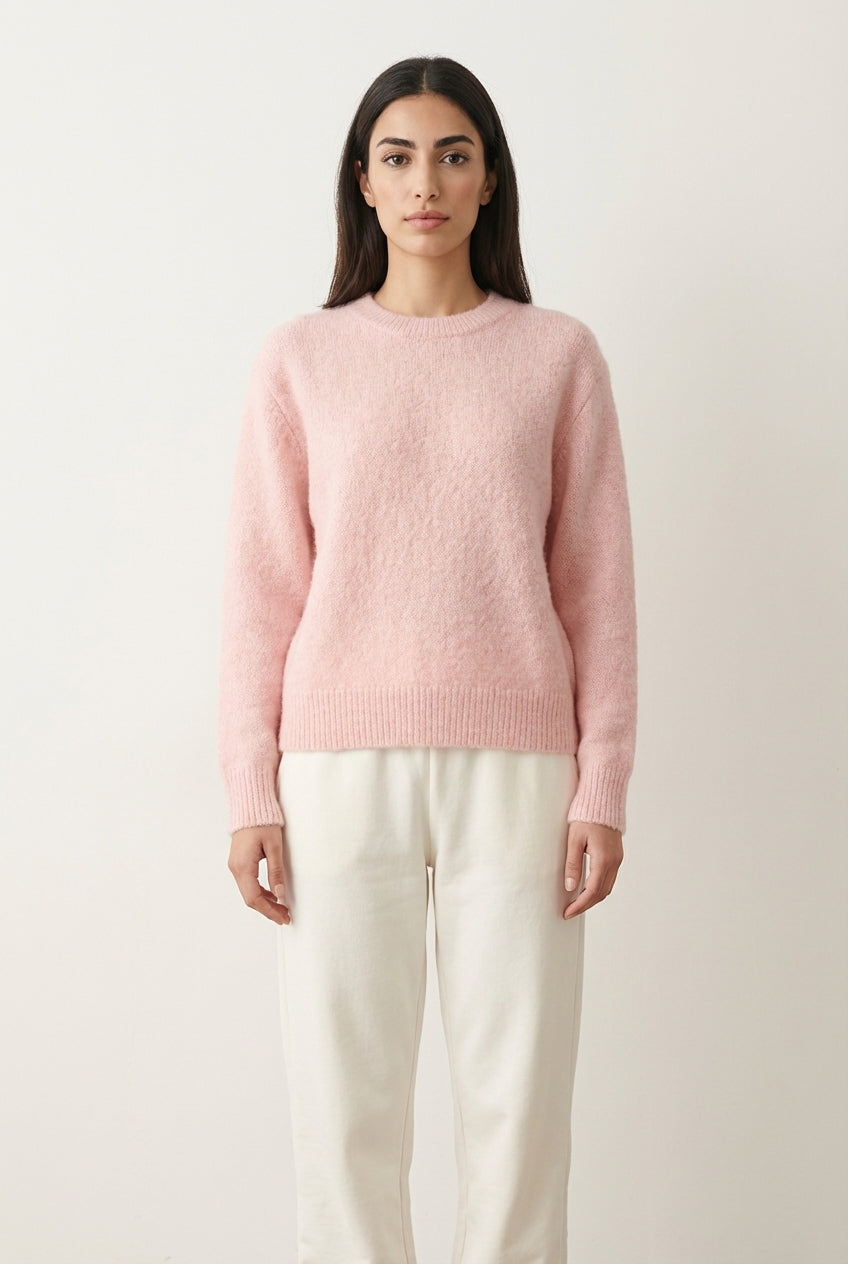 Sweter z okrągłym dekoltem z miękkiej puszystej dzianiny z mieszanki wełny o swobodnym kroju