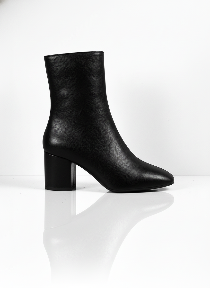 Botki z eko skóry za kostkę na średnim słupku z migdałowym noskiem