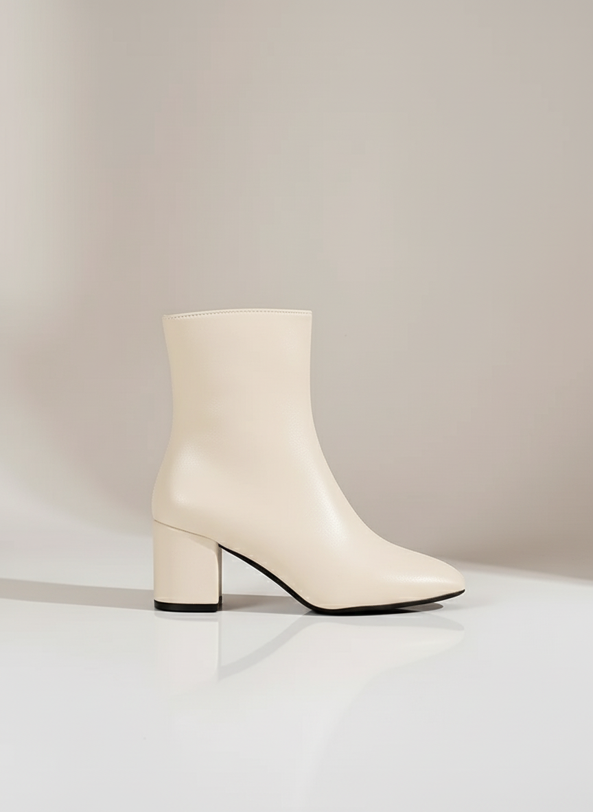 Botki z eko skóry za kostkę na średnim słupku z migdałowym noskiem