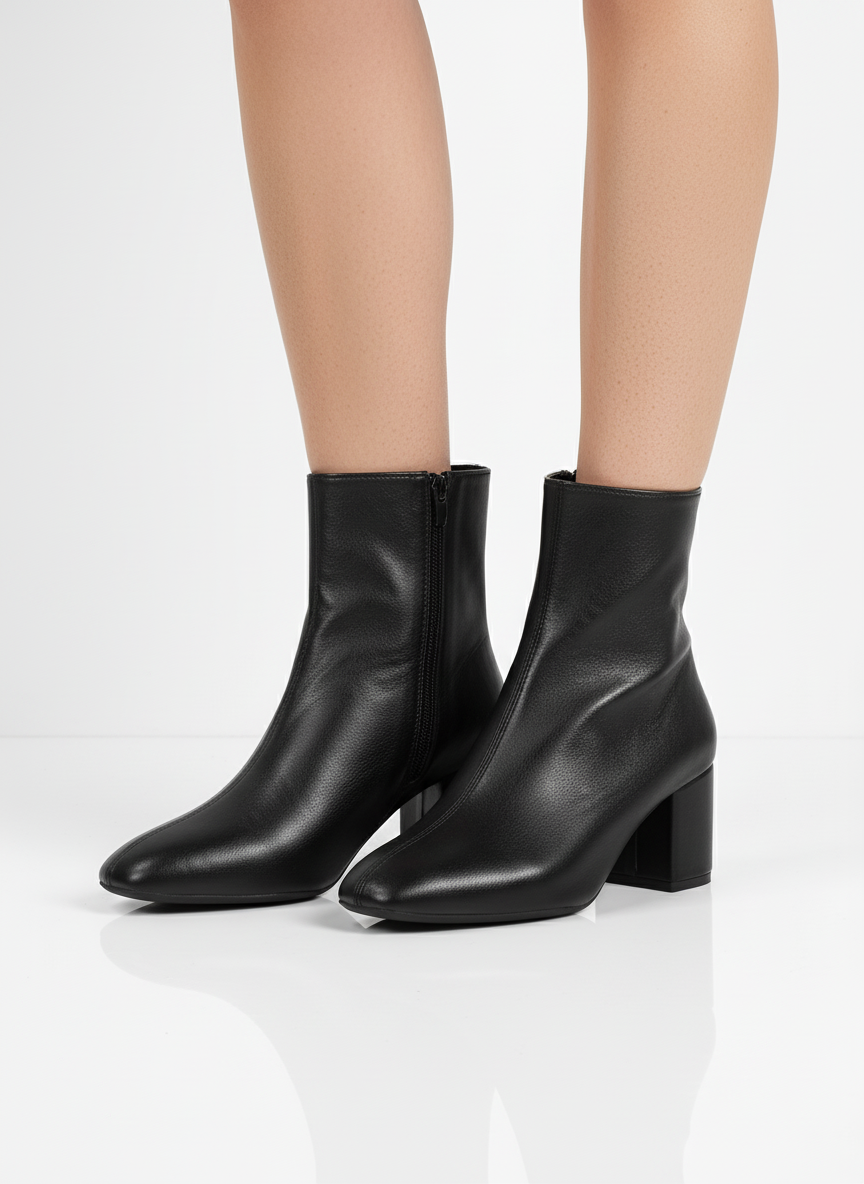 Botki z eko skóry za kostkę na średnim słupku z migdałowym noskiem