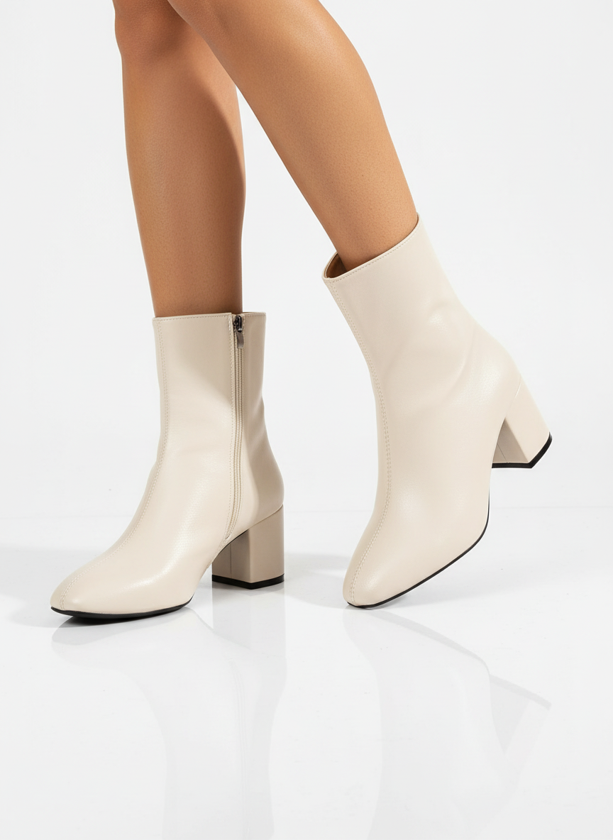 Botki z eko skóry za kostkę na średnim słupku z migdałowym noskiem