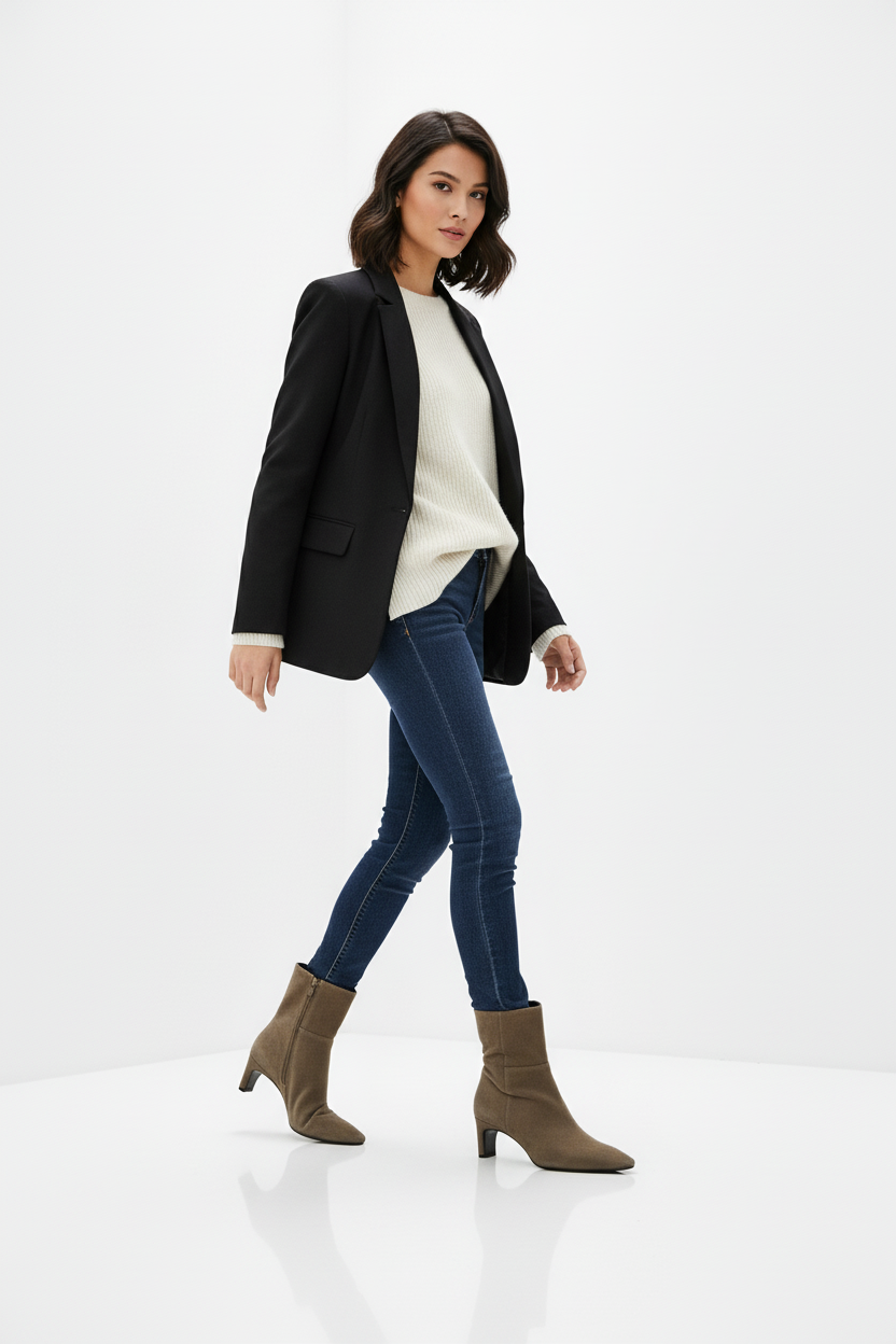 Botki za kostkę w kolorze taupe z miękkiego zamszu syntetycznego na niskim obcasie