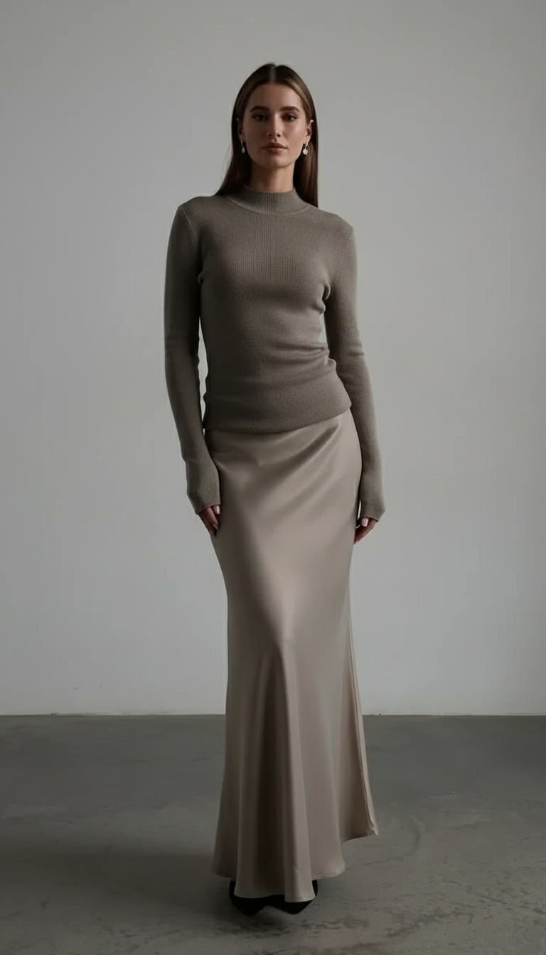 Satynowa spódnica maxi z lekko rozszerzanym krojem