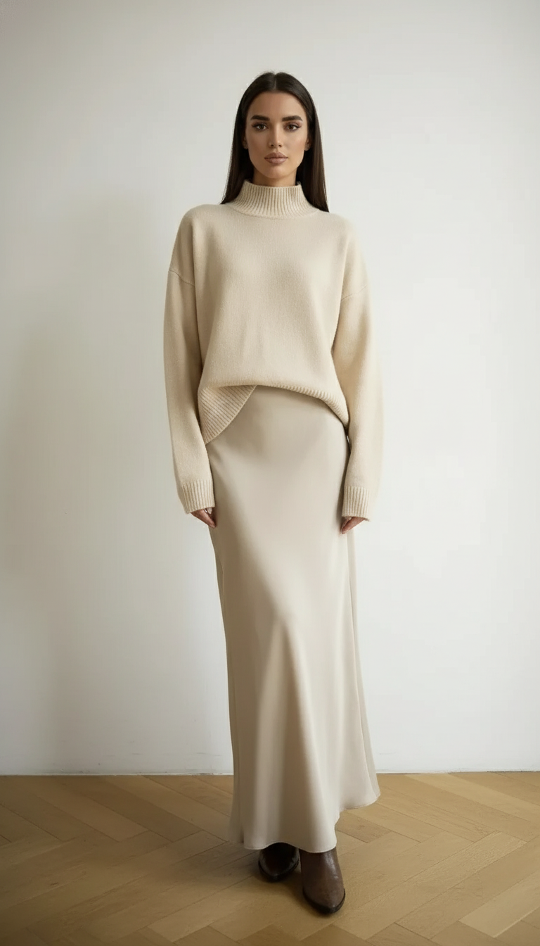 Satynowa spódnica maxi z lekko rozszerzanym krojem