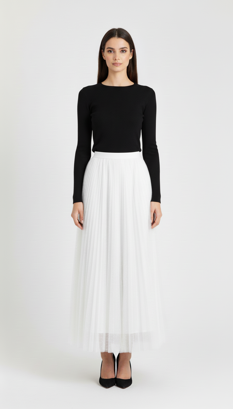 Warstwowa tiulowa spódnica midi z wysokim stanem