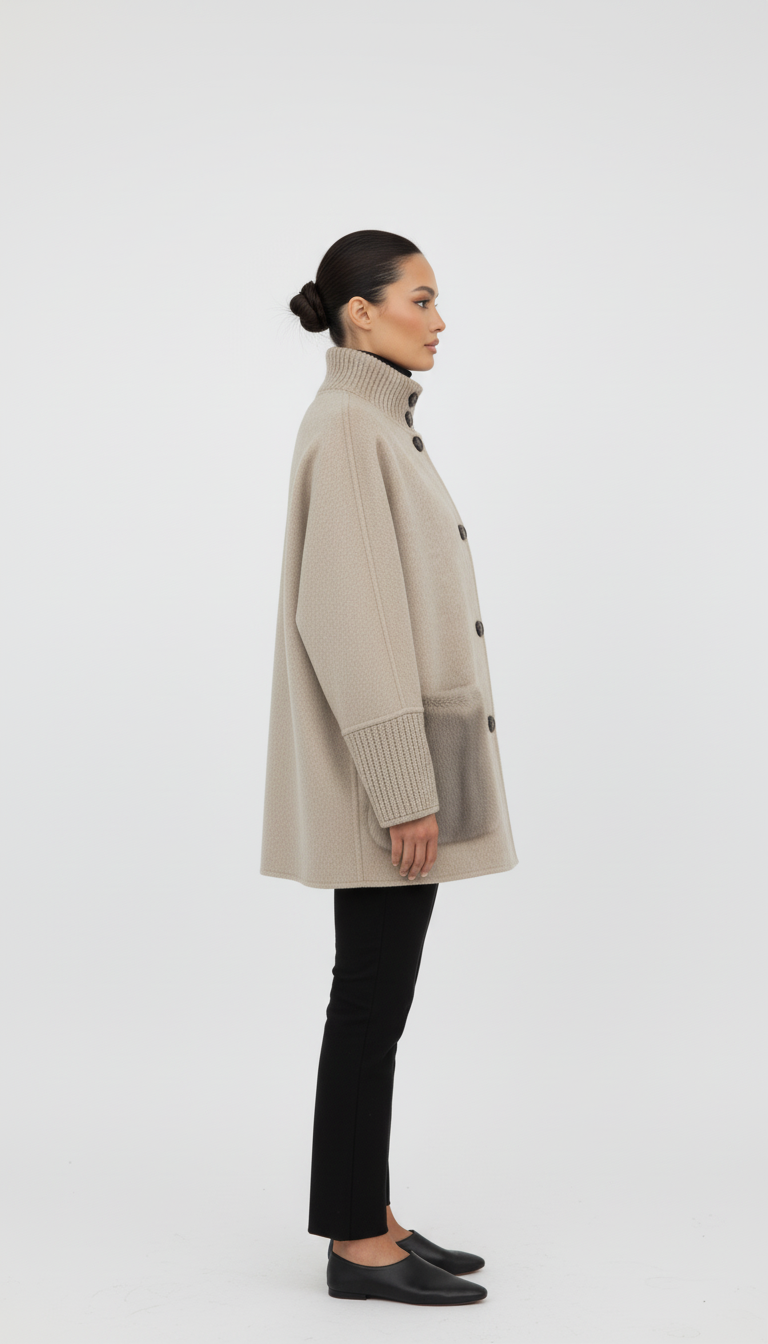 Kurtka oversize z wełnianej mieszanki z wysokim kołnierzem i kieszeniami ze sztucznego futerka