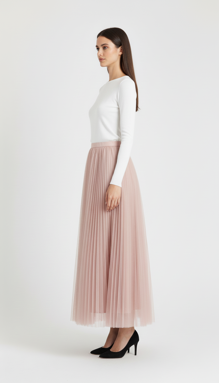 Warstwowa tiulowa spódnica midi z wysokim stanem