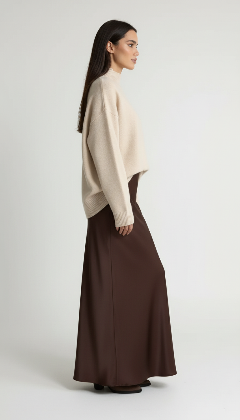 Satynowa spódnica maxi z lekko rozszerzanym krojem