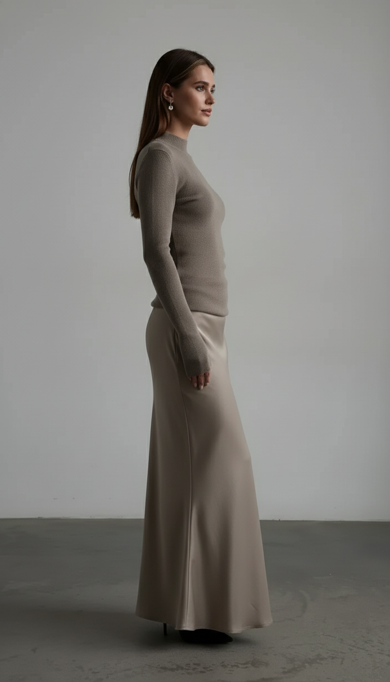 Satynowa spódnica maxi z lekko rozszerzanym krojem