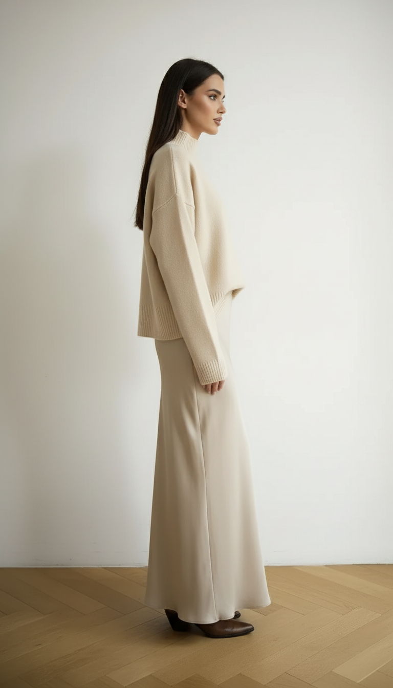 Satynowa spódnica maxi z lekko rozszerzanym krojem