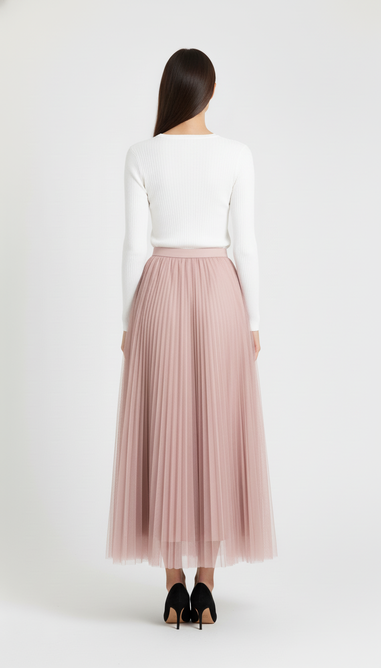 Warstwowa tiulowa spódnica midi z wysokim stanem