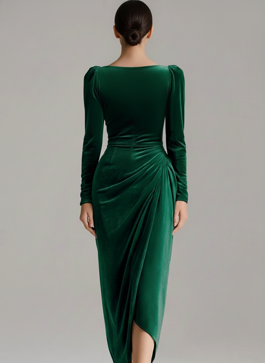 Aksamitna sukienka midi z dekoltem kaskadowym i bocznym detalem