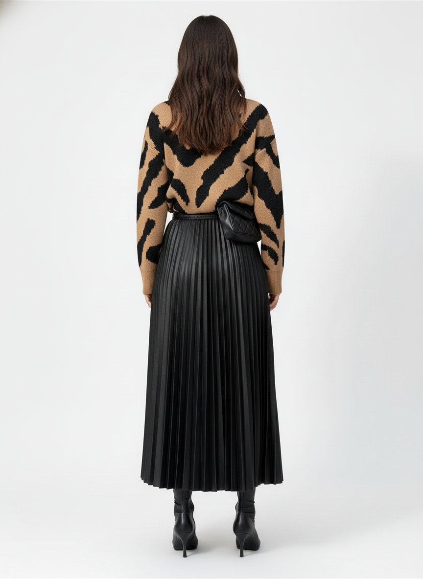 Plisowana spódnica midi z imitacji skóry o podwyższonej talii
