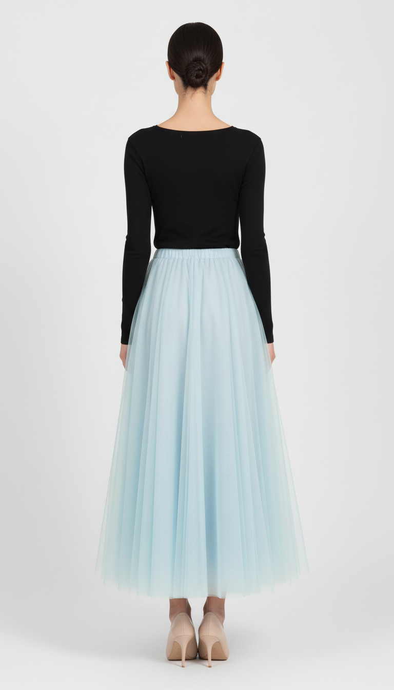 Warstwowa tiulowa spódnica midi z wysokim stanem
