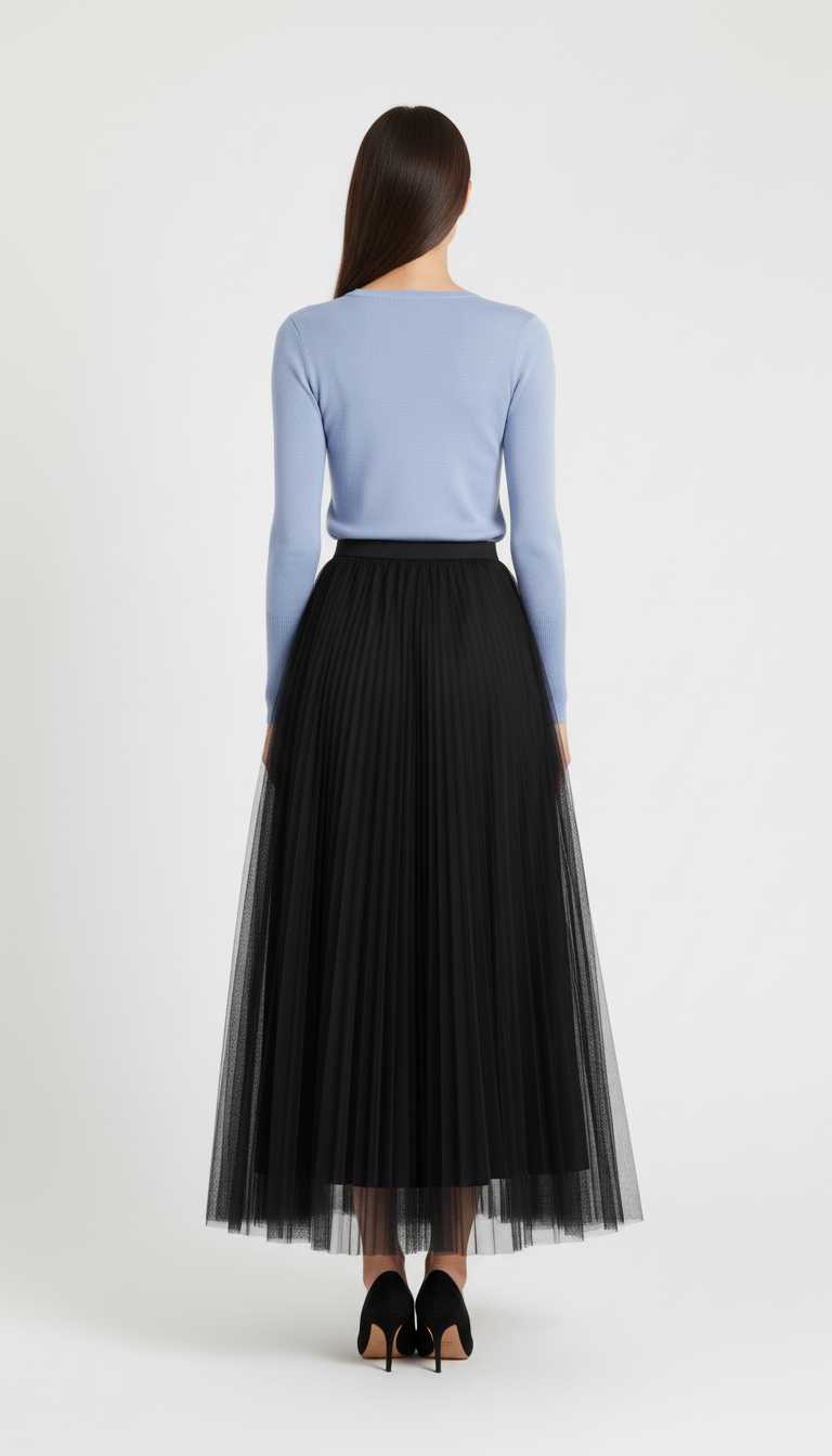 Warstwowa tiulowa spódnica midi z wysokim stanem