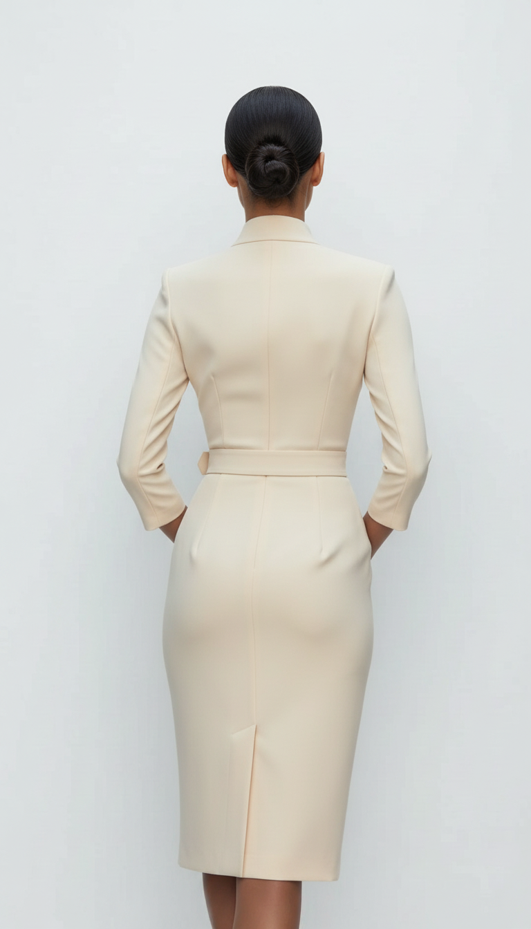 Sukienka ołówkowa midi z paskiem i kołnierzem