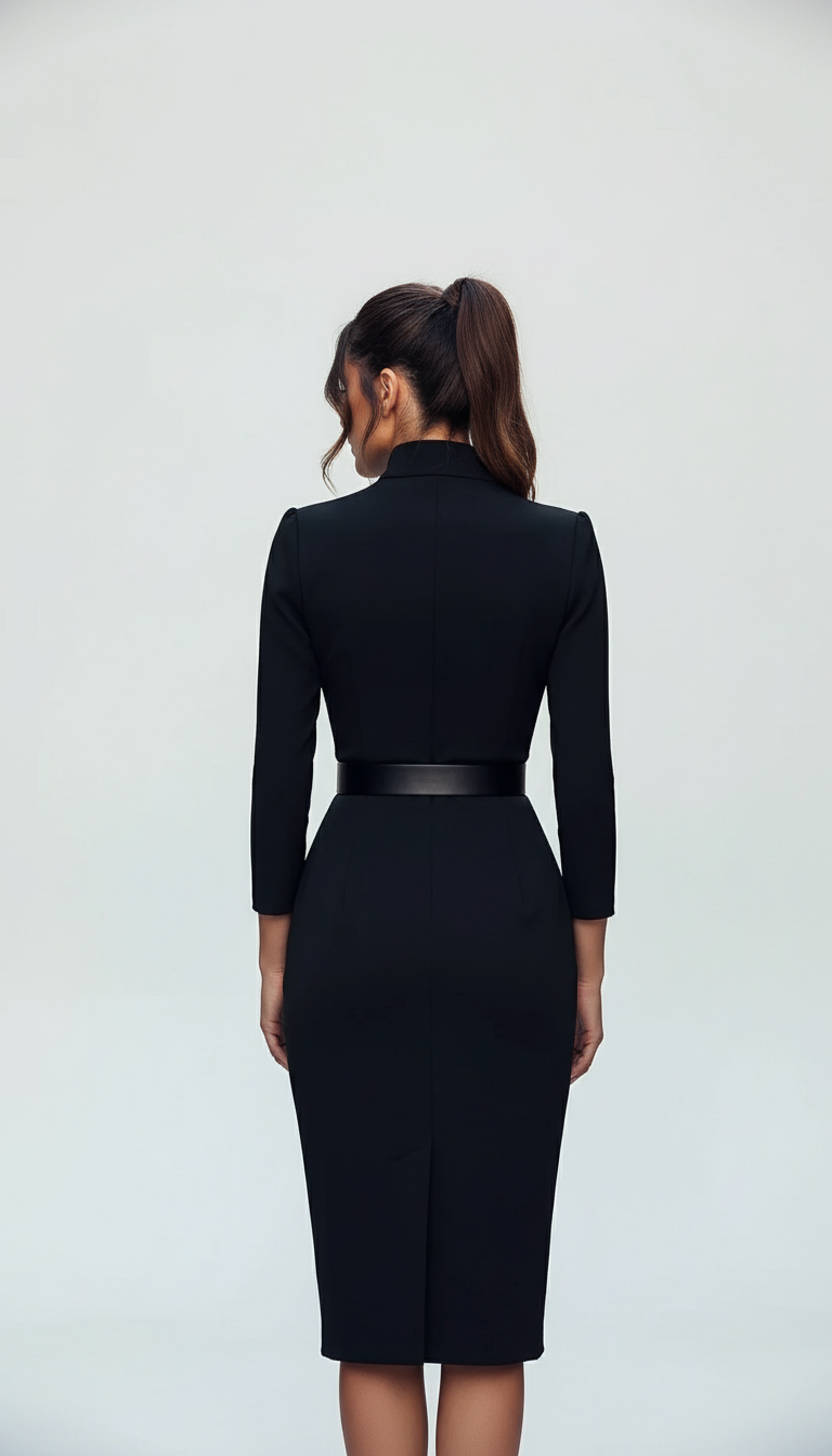 Sukienka ołówkowa midi z paskiem i kołnierzem