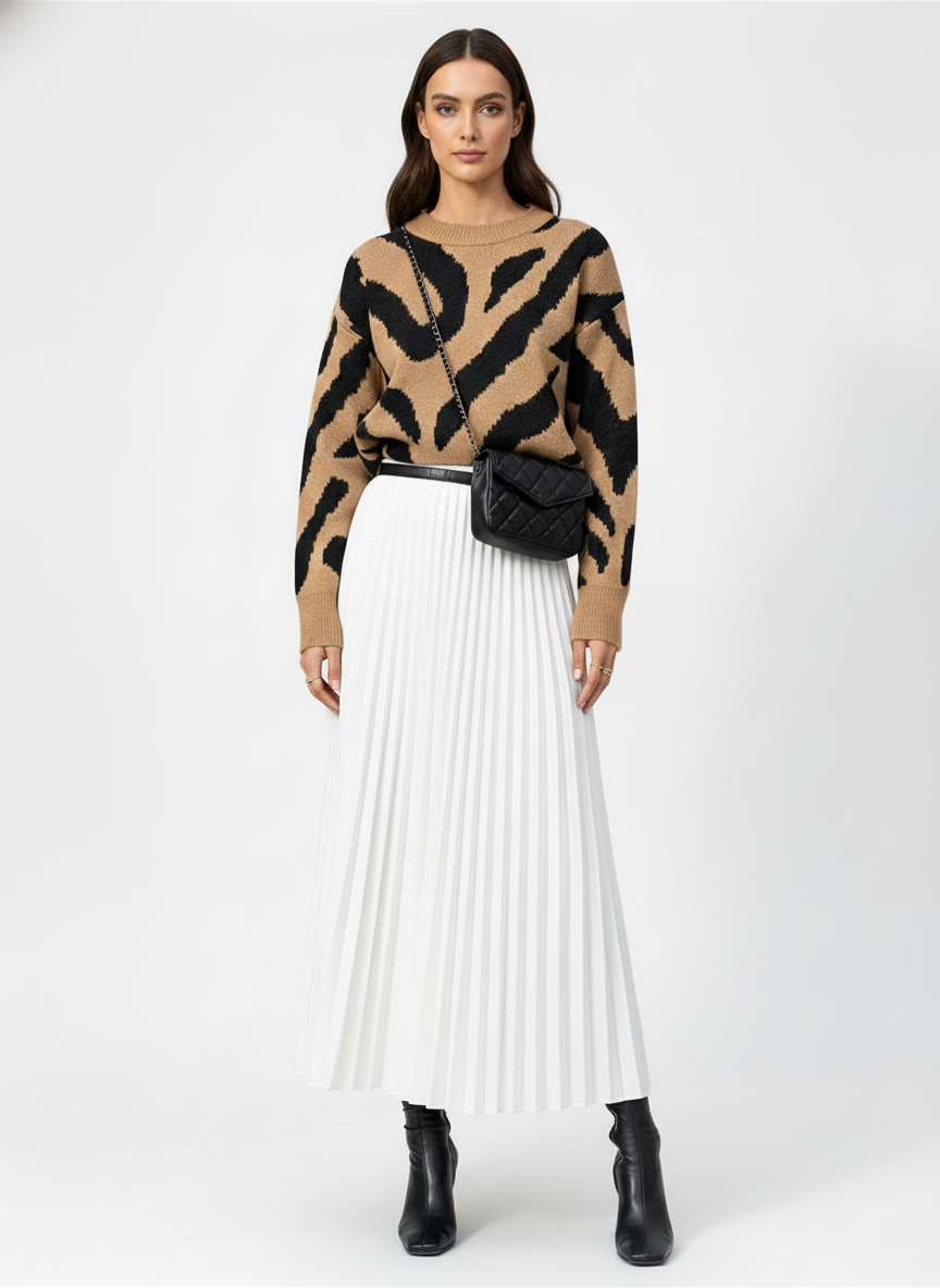 Plisowana spódnica midi z imitacji skóry o podwyższonej talii