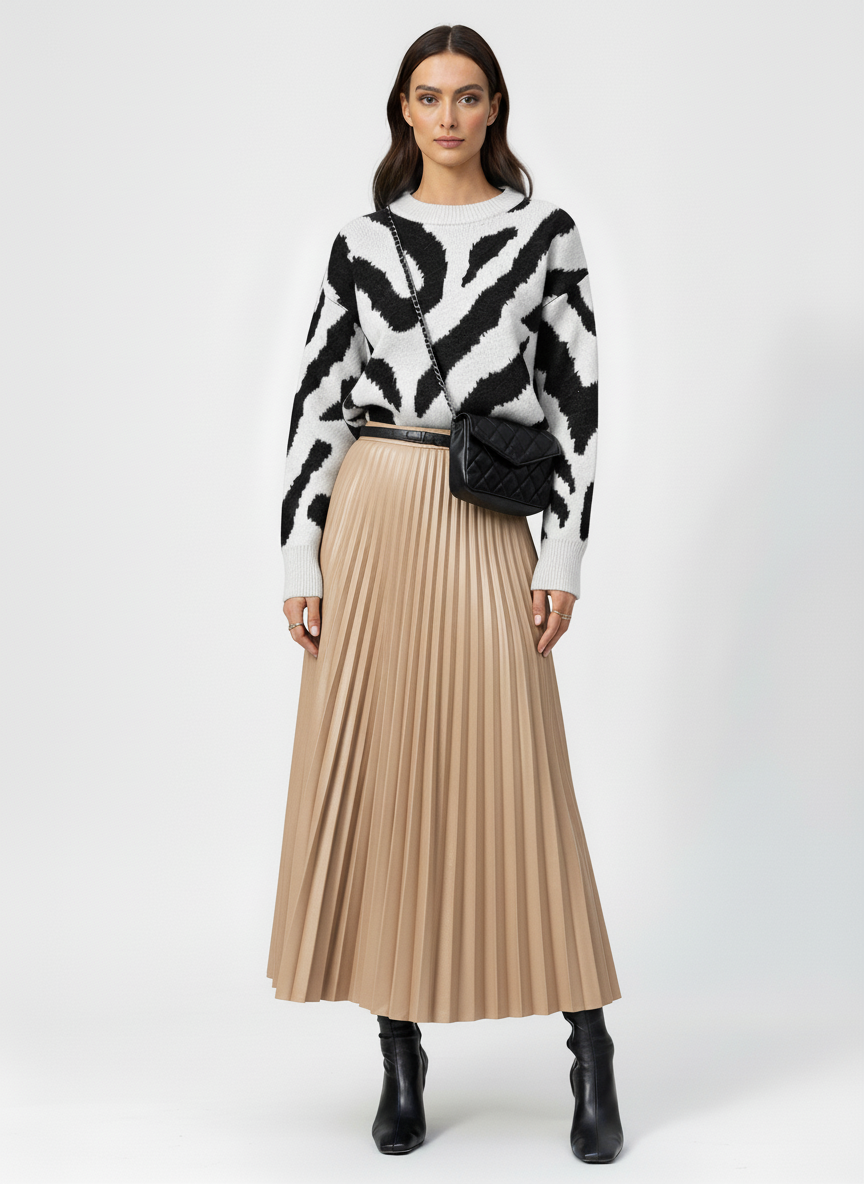Plisowana spódnica midi z imitacji skóry o podwyższonej talii