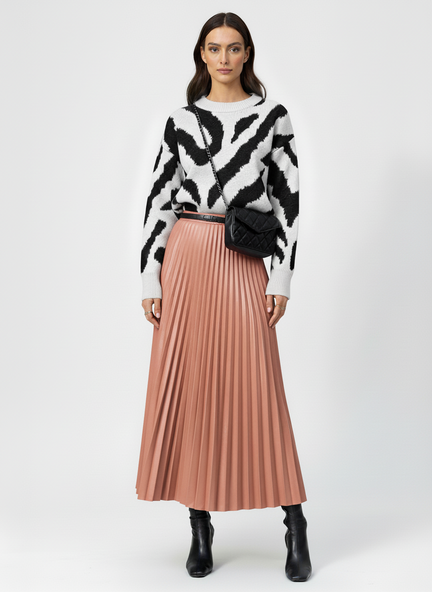 Plisowana spódnica midi z imitacji skóry o podwyższonej talii