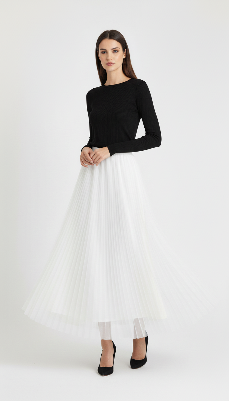 Warstwowa tiulowa spódnica midi z wysokim stanem