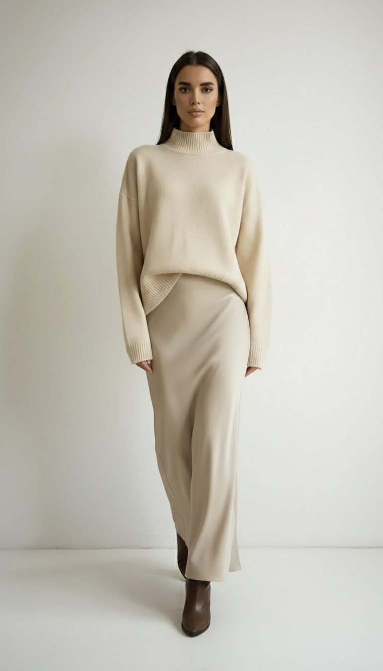 Satynowa spódnica maxi z lekko rozszerzanym krojem