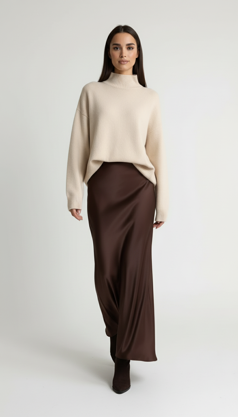 Satynowa spódnica maxi z lekko rozszerzanym krojem