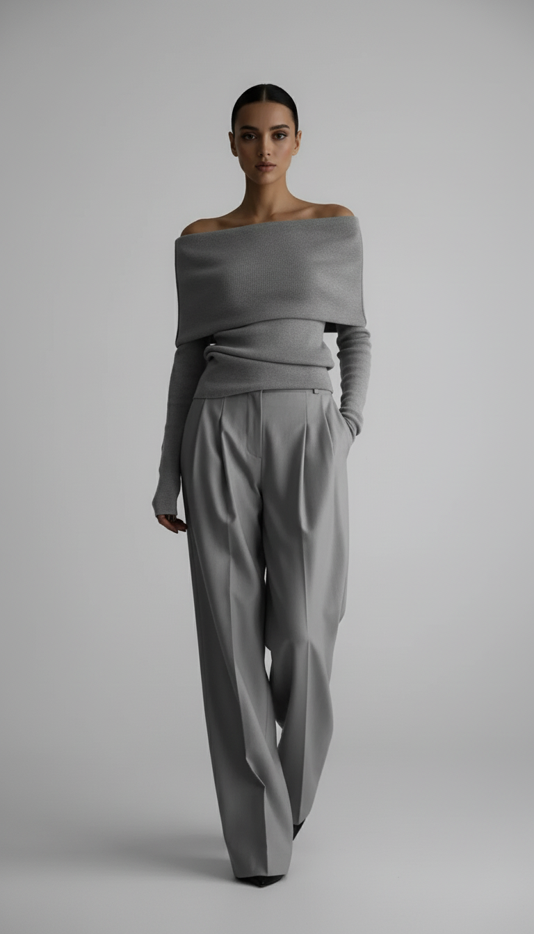 Sweter z odkrytymi ramionami i szerokim wywinięciem