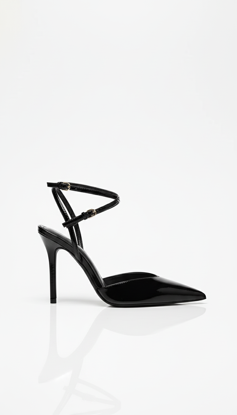 Czółenka na wysokim obcasie z ostrym noskiem z podwójnym paskiem na kostce