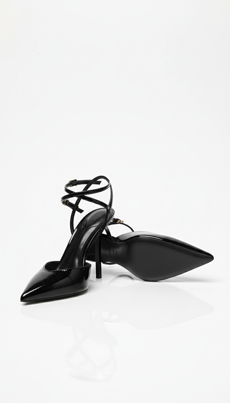 Czółenka na wysokim obcasie z ostrym noskiem z podwójnym paskiem na kostce