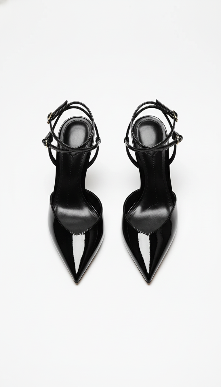 Czółenka na wysokim obcasie z ostrym noskiem z podwójnym paskiem na kostce