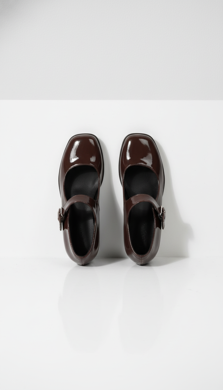 Czółenka Mary Jane na słupku z paskiem i klamrą