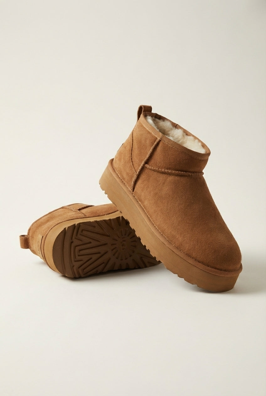 Ocieplane botki typu snow boots z krótką cholewką na grubej podeszwie