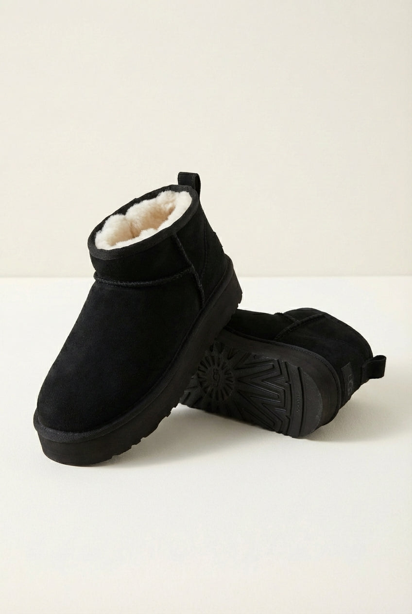 Ocieplane botki typu snow boots z krótką cholewką na grubej podeszwie