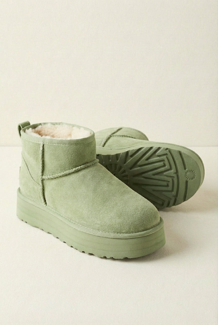 Ocieplane botki typu snow boots z krótką cholewką na grubej podeszwie