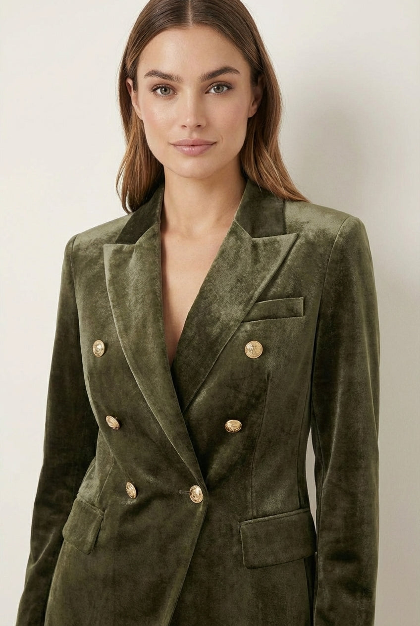 Elegancki komplet welurowy z dwurzędową marynarką