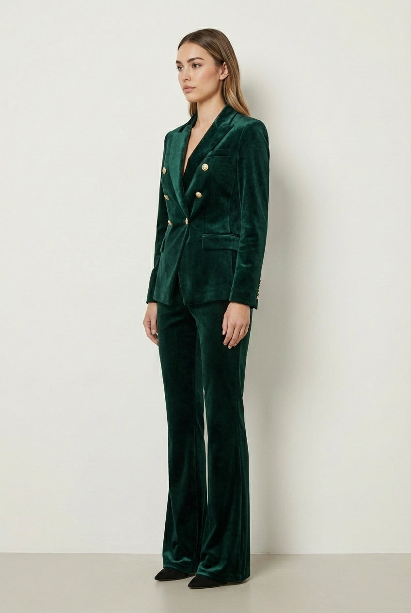 Elegancki komplet welurowy z dwurzędową marynarką