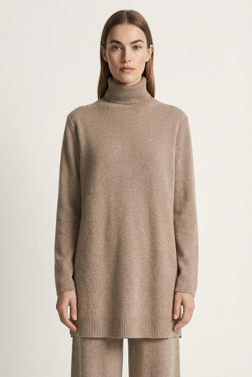 Dzianinowy komplet oversize z golfem i szerokimi spodniami