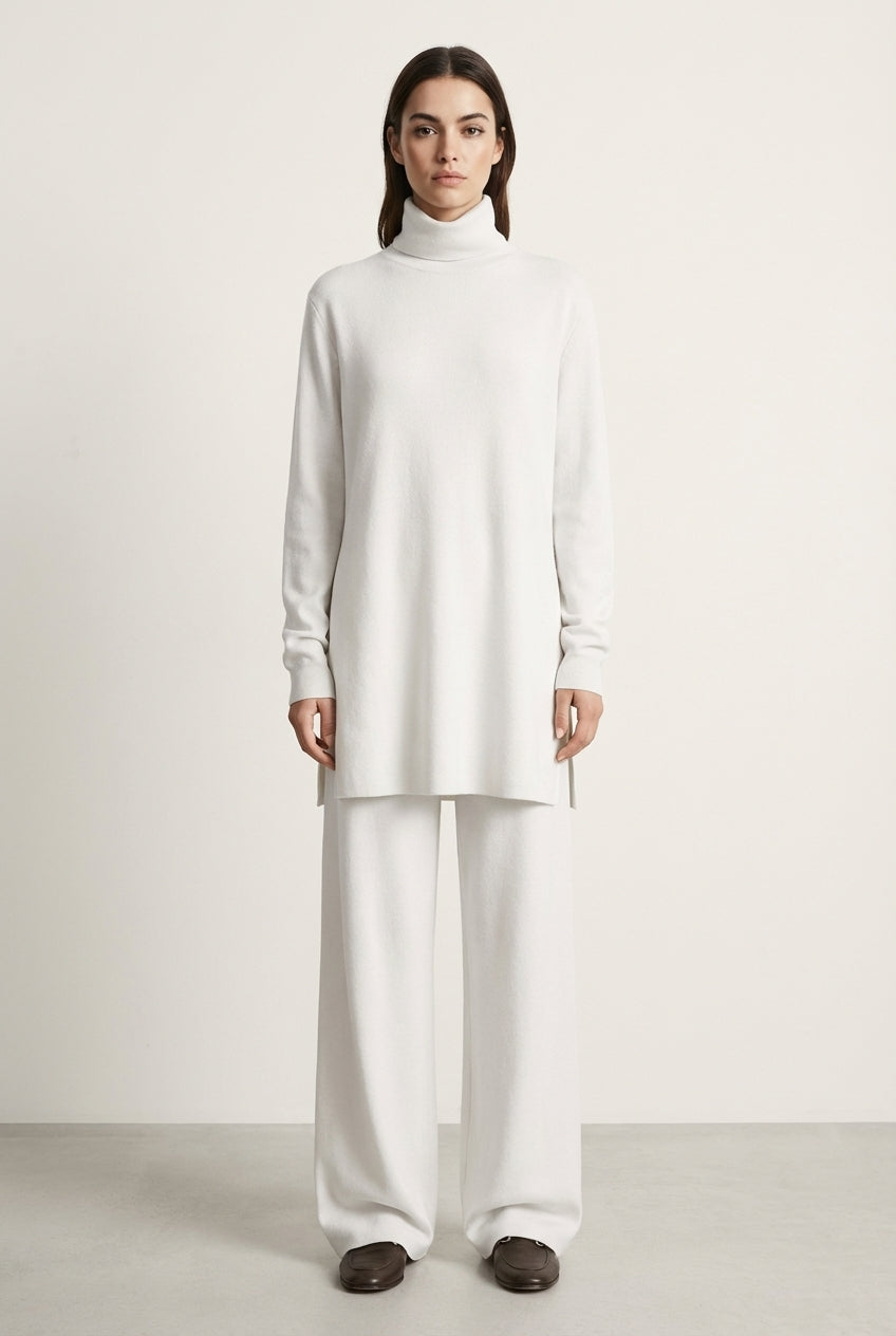 Dzianinowy komplet oversize z golfem i szerokimi spodniami