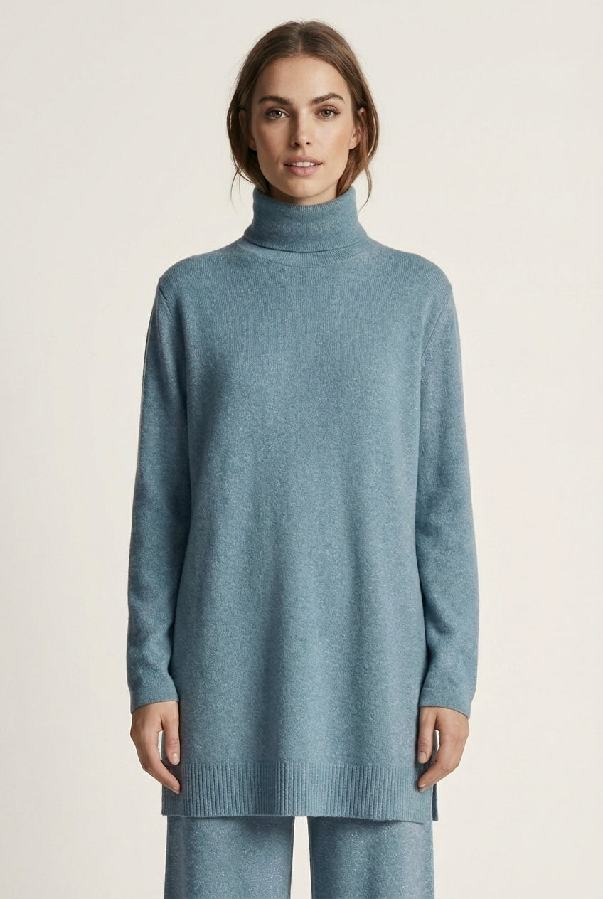 Dzianinowy komplet oversize z golfem i szerokimi spodniami